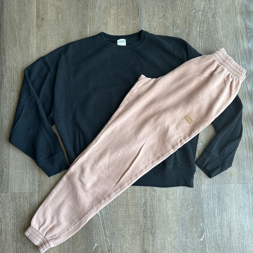 PINK Victoria's Secret Cozy Tan and Black Loungewear